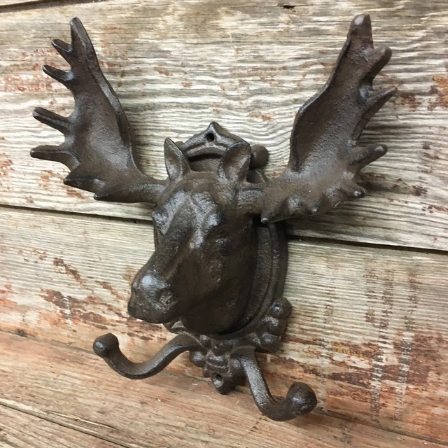 Large Moose Antler Double Coat Wall Hook Hanger Rustic Cast Iron Heavy Duty
