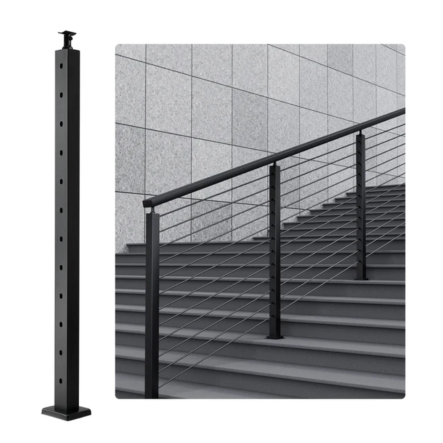 Palo Per Ringhiera Scale In Acciaio Inox | 106.7x5x5 Cm, Fori Inclinati 30°, 12 Fori Preforati, Argento
