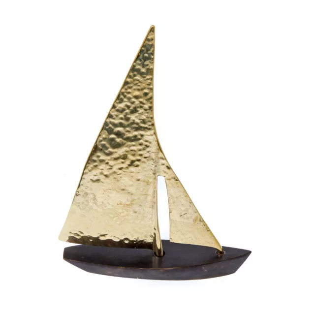 Sailing Boat Handmade of Solid Brass Metal, Nautical Decor, Brown & Gold, Small