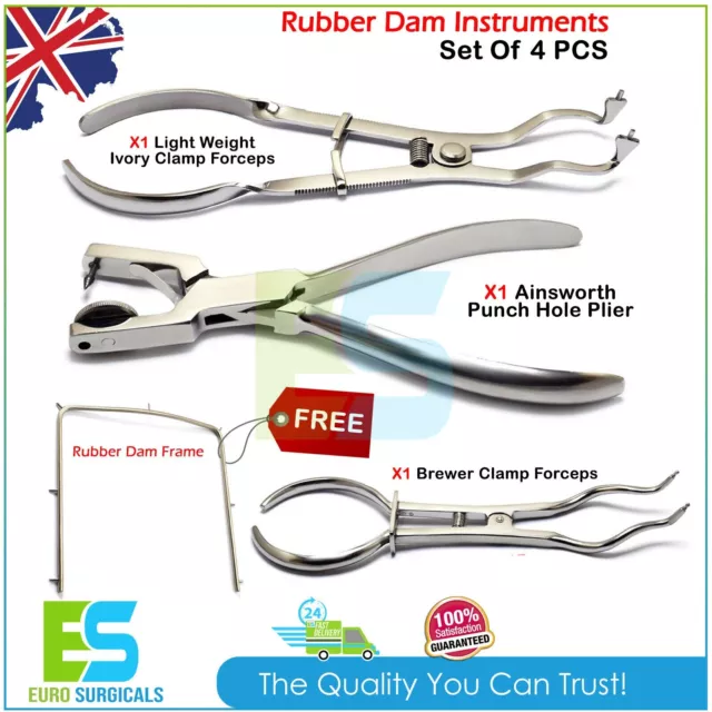 Dental Rubber Dam Kit Ainsworth Brewer Winged Punch Palmer Clamps Forceps Frame