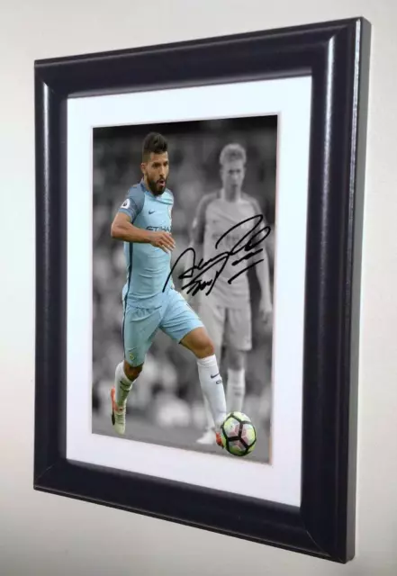 Signed 2017 Sergio Aguero Manchester City Autograph Photo Picture Frame Print SM