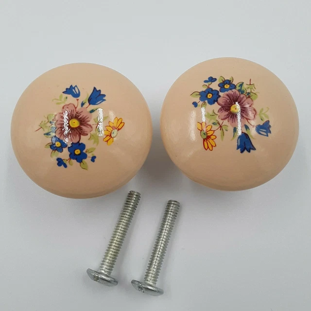 Vintage Set  2 porcelain ceramic Knob Pulls Cabinet Drawer Door Desk Hardware Z