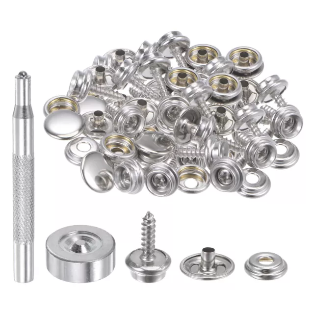 50 Sets Stainless Screw Snap Kit 15mm Copper Snaps Button with Tool, Silver Tone