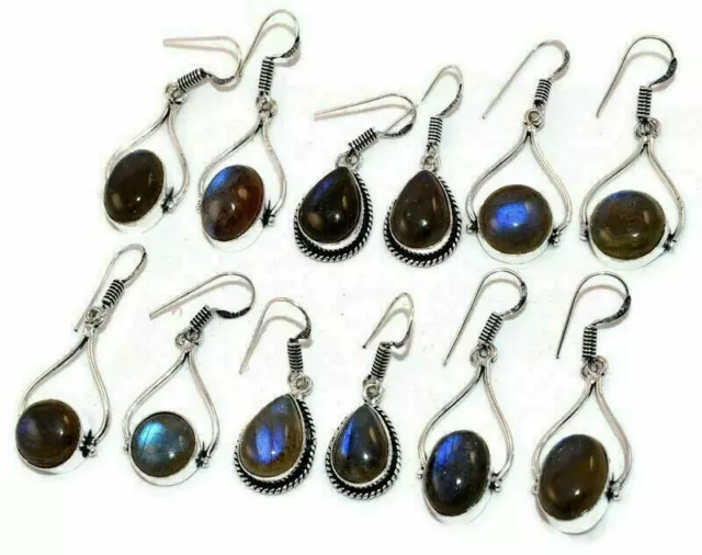 Labradorite Gemstone 925 Sterling Silver Plated 50Pair Earrings Lot HTFE100