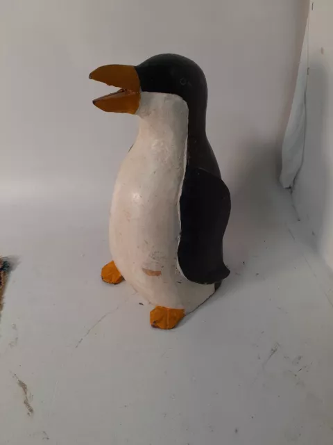 Large Vintage Carved Wooden Papa Penguin, 15" Tall, 9" Wide, Loveable