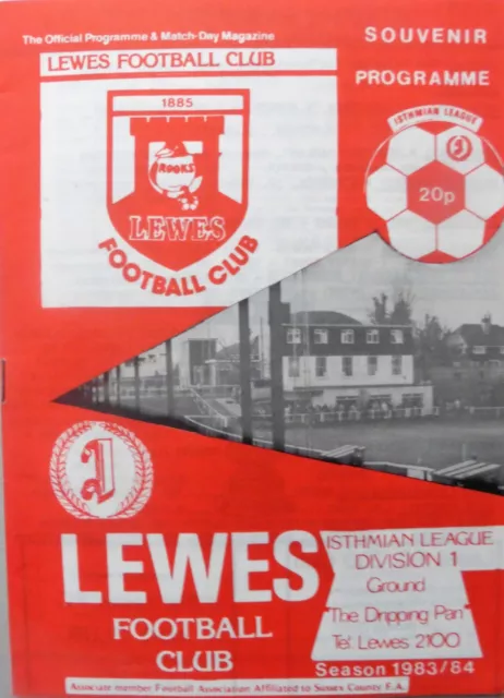 Lewes V Eastbourne United 1983/1984 Surrey Senior Cup - 1St Rd #Mint#