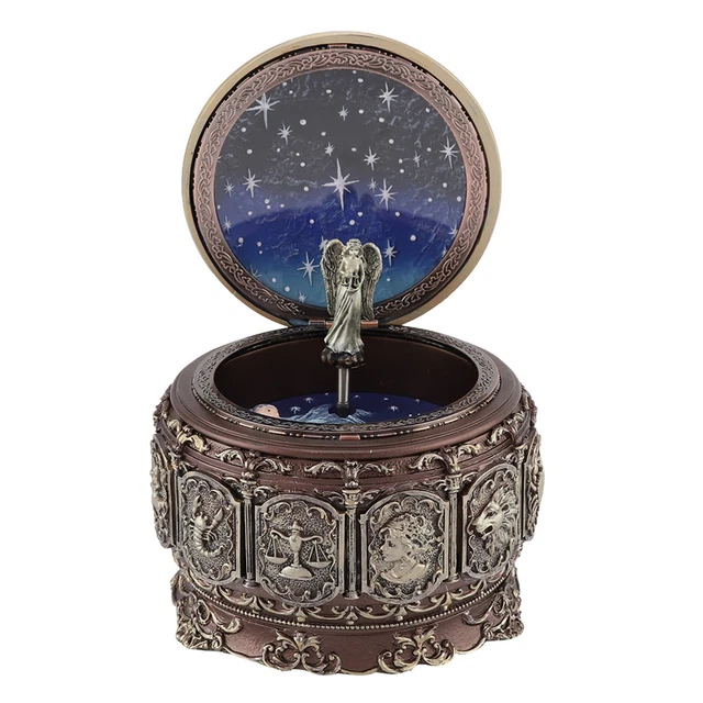(Libra)Scatola Musicale D'Epoca Con 12 Costellazioni Rotanti Dea Luce Led