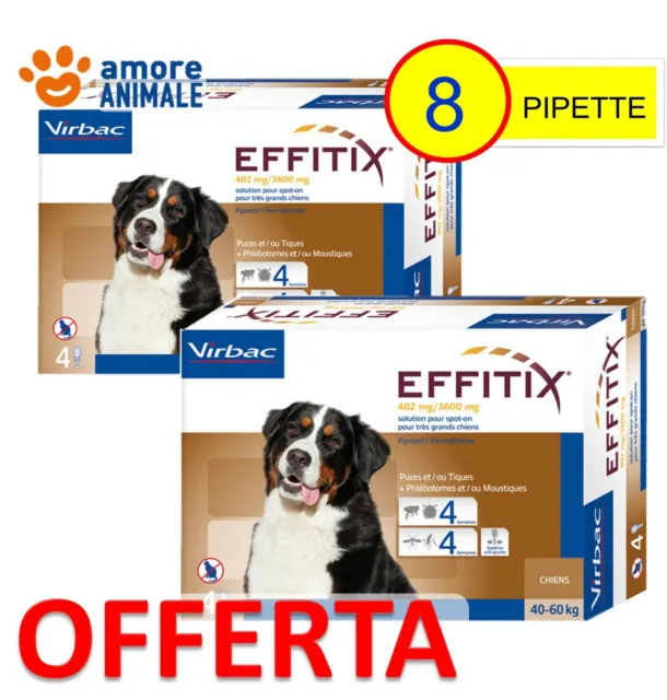 2 CONFEZIONI - Effitix per cani da 40-60 kg - 4 pipette - Antiparassitario cani
