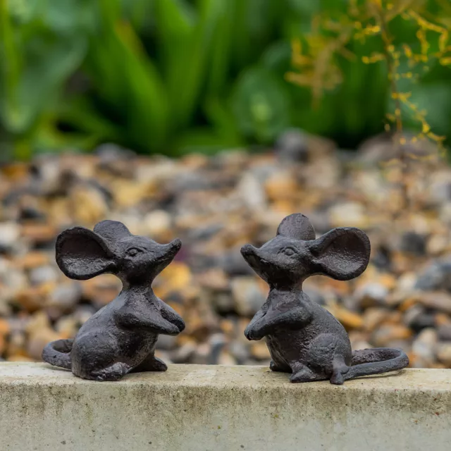 Woodside Cast Iron Mouse Sculpture Indoor/Outdoor Home/Garden Ornaments, 2 Pack