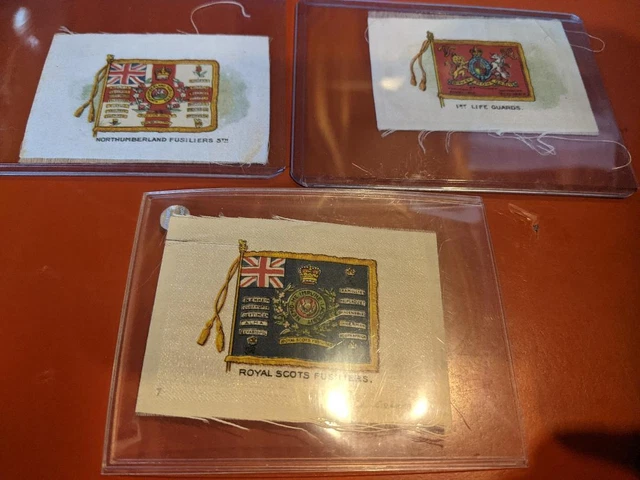 Lot of 3 Vintage Cigarette Tobacco Silks, British Military Org. Flags