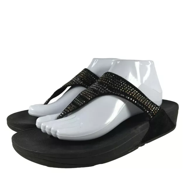 Fitflop Women's Incastone Wedge Sandals US 10 Black Thong Flip-Flops Shoes