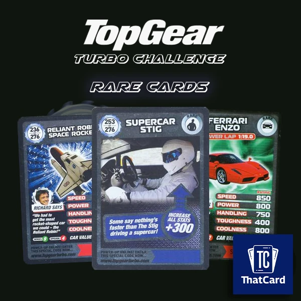 BBC Top Gear Turbo Challenge Series 3 PLATINUM Trading Cards - Includes SUPER RARE Cards - Near Mint Condition - UK