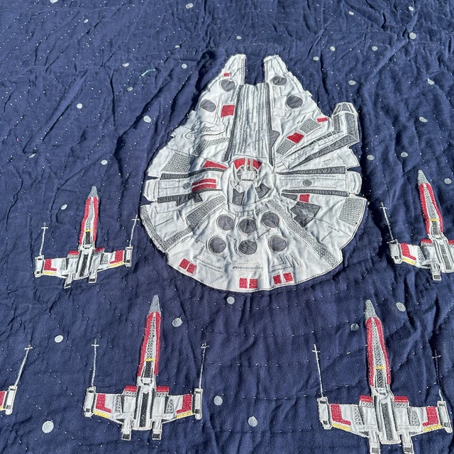 POTTERY BARN STAR Wars Twin Quilt Millennium Falcon Death Star 68 x 86