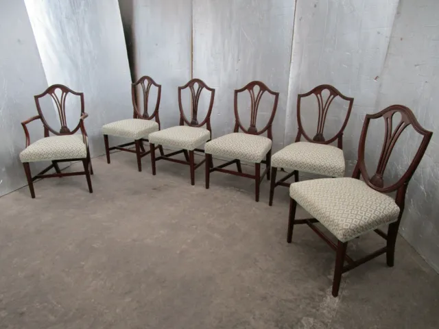 Antique Georgian 6 x Mahogany Shield Back Hepplewhite Style Dining Chairs Set
