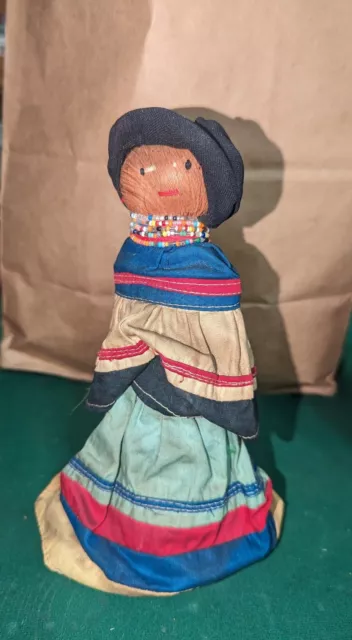 Vintage Native American Seminole Indian Woman Doll Palmetto Fiber Patchwork 8in