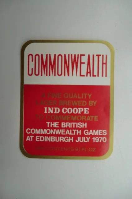 Mint Ind Coope Commonwealth 1970 Edinburgh Games Brewery Beer Bottle Label