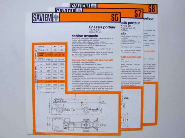 Catalogue, brochure, camion, truck, Saviem S5 S7 S8, fiches techniques 1965