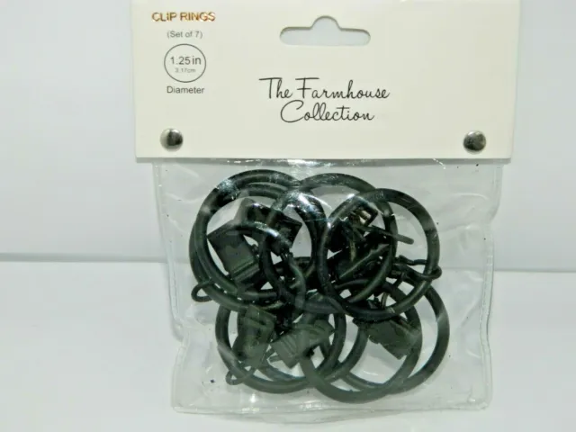 The Farmhouse Collection Set of 7 Clip Rings 1.25" Ezra Distressed Black