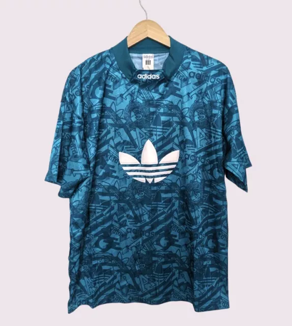 Vintage Adidas Trefoil 90s Turquoise Template football Festival Jersey/Shirt L