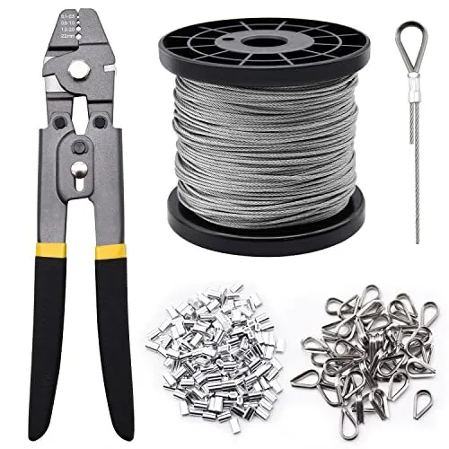 Wire Rope Crimping Tool Kit 1/16 Inch×328ft Stainless Steel Wire Rope Cable w...