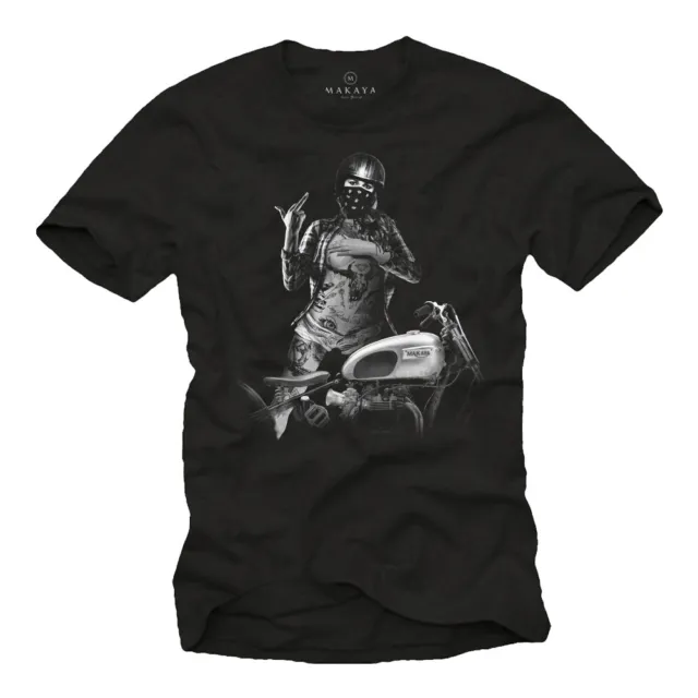 Biker Herren T-Shirt mit Sexy Pin Up Girl & Chopper - Männer Motorrad Helm Shirt