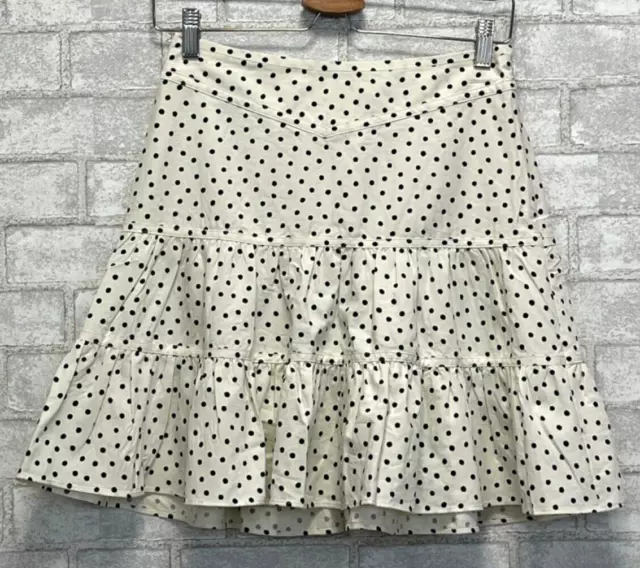 NWT Madewell Women's Size 2 Cream Tiered Mini Skirt Black Polka Dots Item AL370