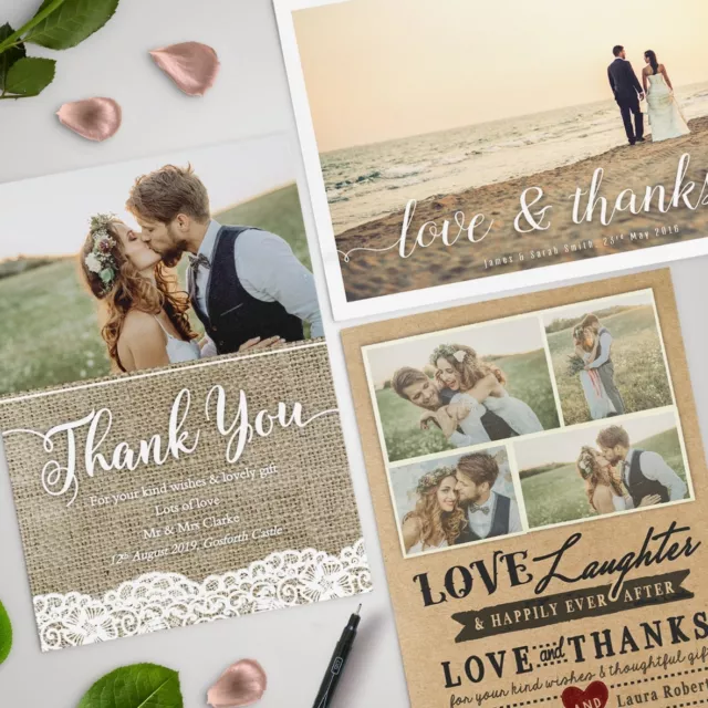 Sobres personalizados de tarjetas de agradecimiento de boda inc + foto (W2)