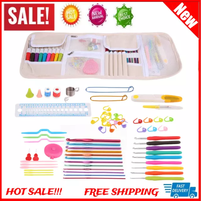 Crochet Hook Yarn Knitting Needle Sewing Tool Ergonomic Grip Bag Set Accessories