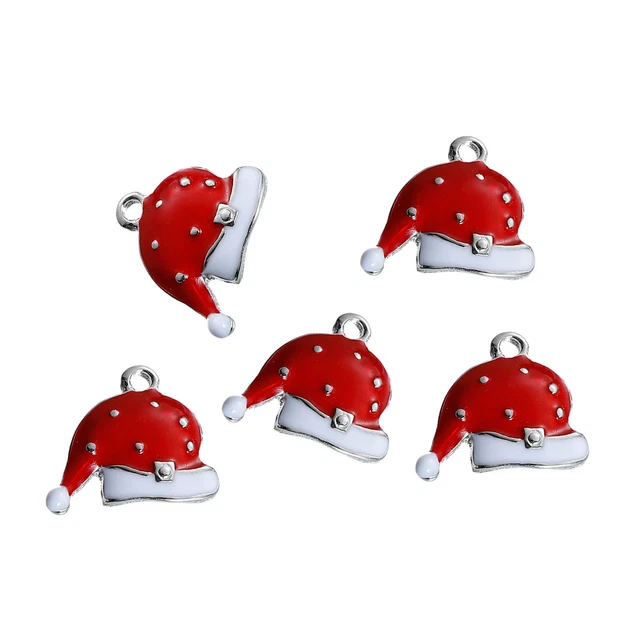 5 Roter Vater Weihnachten Weihnachtsmann Hut Charms Weihnachten Silberton + Emaille 18 mm J81770P
