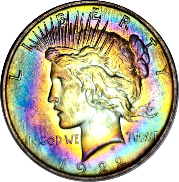 1922 Peace Dollar Rare Neon Rainbow Color Toned Ch BU + No Reserve