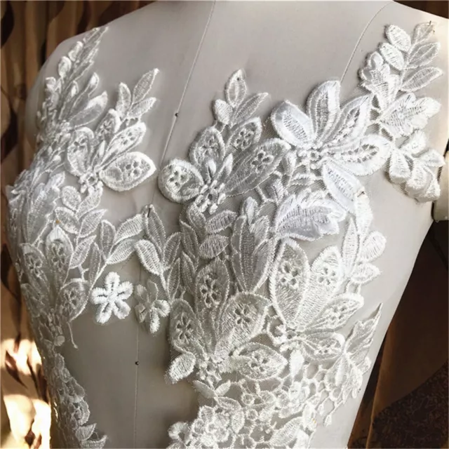 1 par de apliques de encaje de flores bordado motivo de costura hágalo usted mismo boda novia artesanía 3
