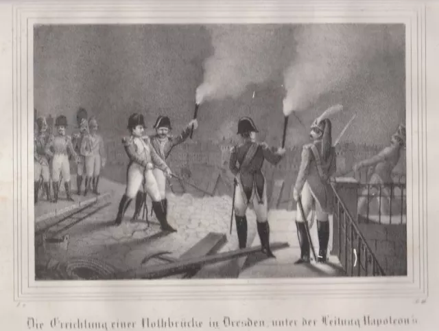Die Errichtung einer Nothbrücke in Dresden. Arldt, C. W., 1840, Pietzsch, Grafik