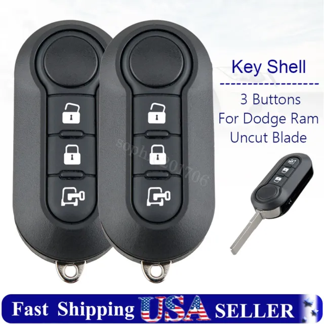 2 Remote Key Shell Case Fob 3 Button for Ram Promaster 1500 for Fiat 500 500L