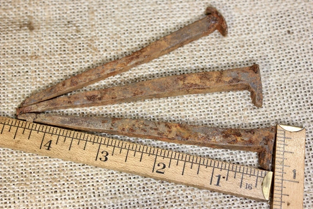 3 Large Old Spikes 4 1/2” Nails 1800’s Barn Find Wrought Iron Easter Display