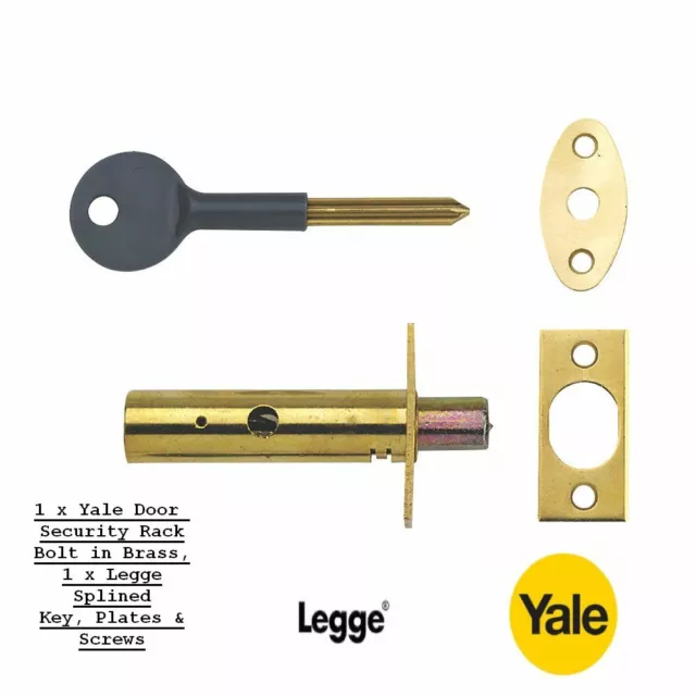 1 x YALE DOOR SECURITY BOLT, RACK BOLT BRASS FINISH WITH 1 x LEGGE SPLINED KEY