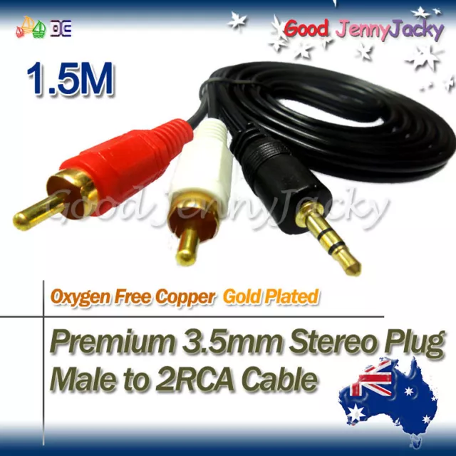 1.5M 3.5mm Male to 2 RCA M to Male Audio Cable Hi Fi Stereo AUX Cord Adapter