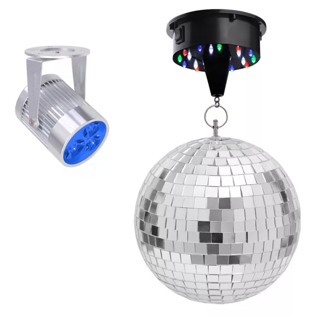 12" Mirror Disco Ball w/ Blue LED Light & Rotating Motor Spotlight Kit DJ Stage