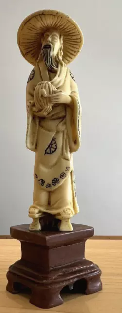 Antique Ivory Resin Oriental Asian Carved Man Figure on Base Sculpture