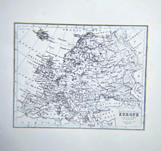 Antique JW Queen Philadelphia PA Microscope Slide Microphotograph Map of Europe