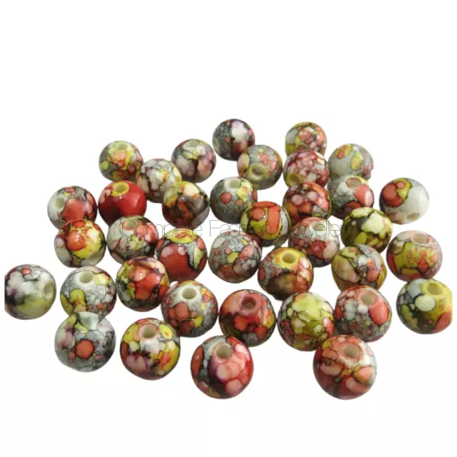 50PCS x 10MM GREY FLOWER PAINTED ACRYLIC ROUND BEADS FOR JEWELLERY MAKING