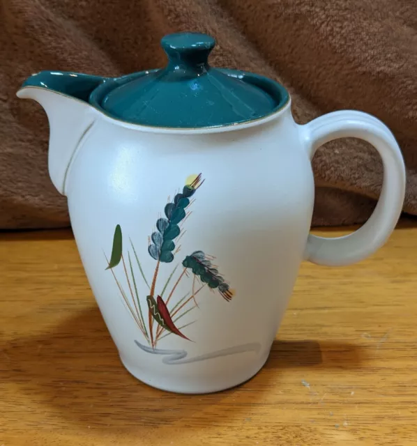 Vintage Retro Denby Pottery Large 2 Pint Coffee Pot - Greenwheat Pattern