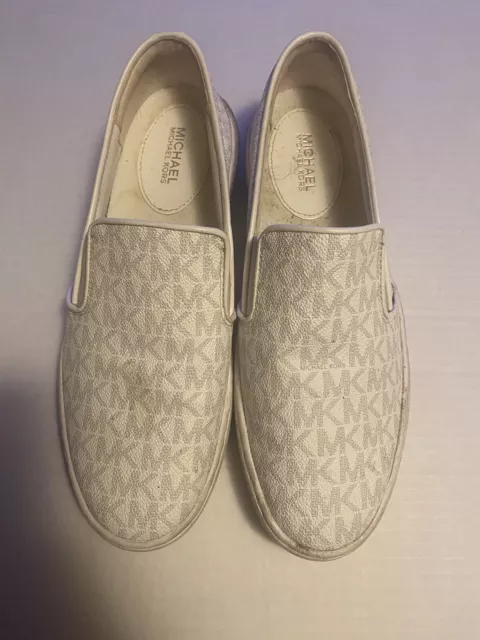 Michael Kors Women's Size 7M Keaton MK Logo Slip On Sneakers Shoes White