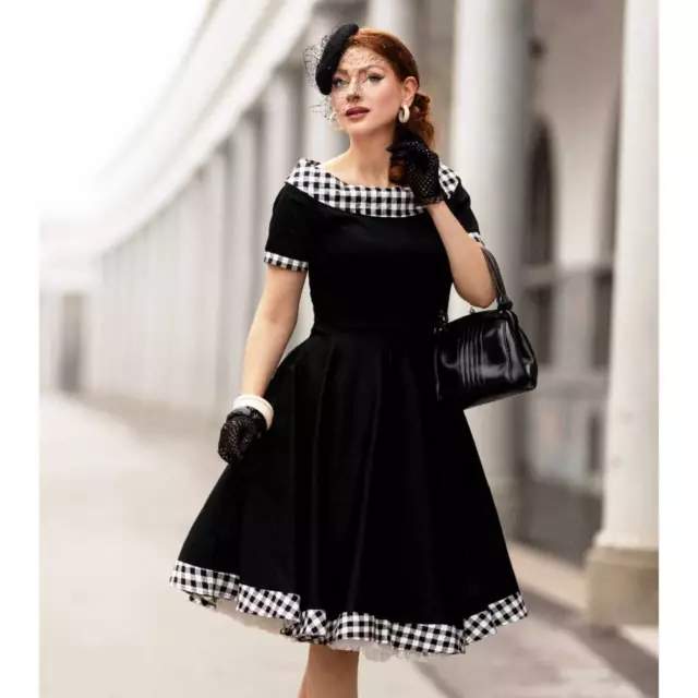 Dolly Dotty Darlene Black Gingham Retro 50s Dress Pin Up Rockabilly Vintage Cute