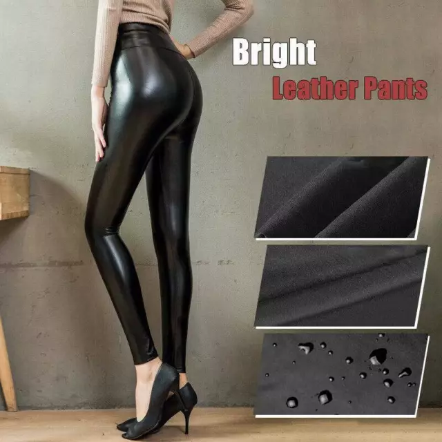 WOMEN SEXY HIGH Waist Stretchy Faux Leather Leggings Elastic PU Pants  Trousers £15.79 - PicClick UK