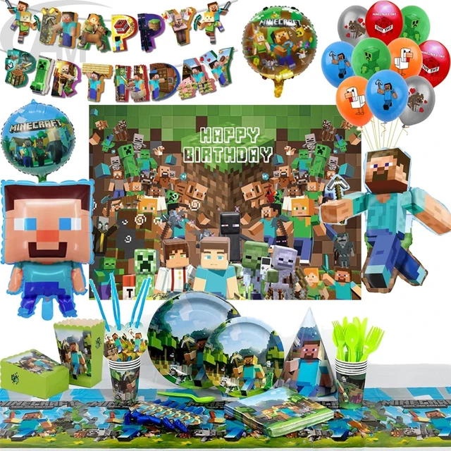 MINECRAFT BALLOON PIXEL Game Theme Birthday Banner Party Supplies ...