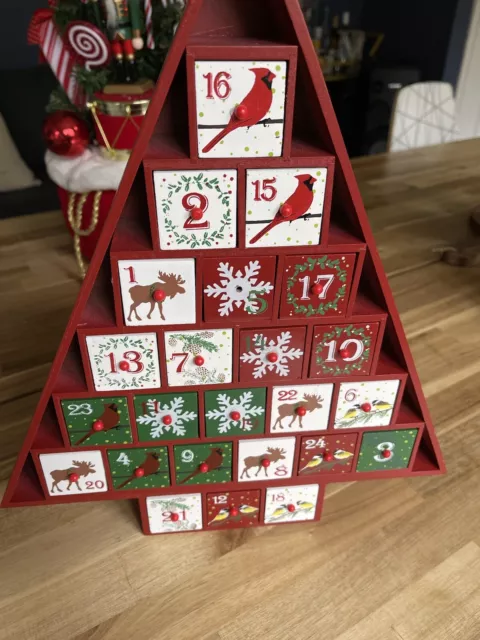 Christmas Tree Advent Calendar Wooden Rare 24 Small Boxes Used Free UK Delivery