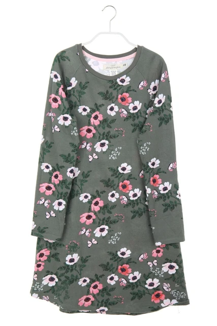 Abito H&M LOGG stampa fiore sudore 158 verde canna