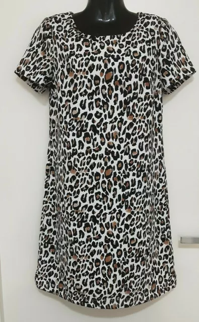 Size 10 Women's White Short Sleeve Leopard Print 'Target Collection' Dress Euc