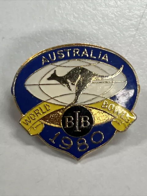 Vintage Enamel Badge Lawn Bowls Australia World International 1980 Bowling Club