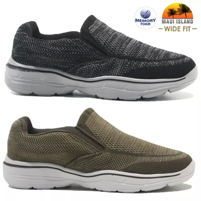 Mens Slip On Wide Fit Memory Foam Casual Walking Gym Sports Tainers Shoes Size